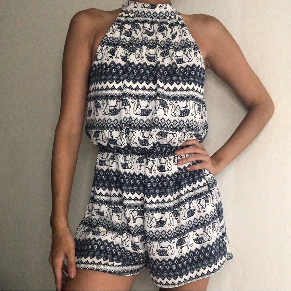 Summer Spring Cute Dark blue and white romper with Elephants Juniors Size XS